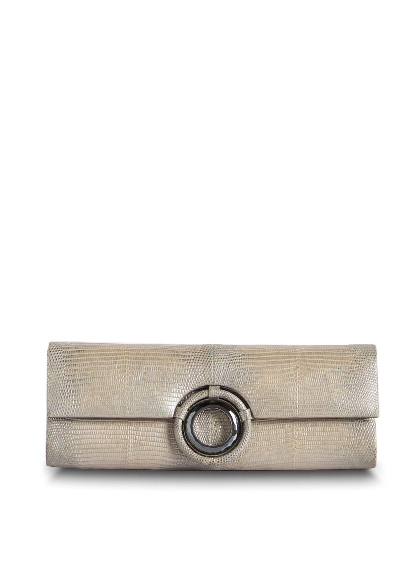 Exotic Lizard Roll Clutch in Champagne Metallic with Hematite Grommet - Darby Scott