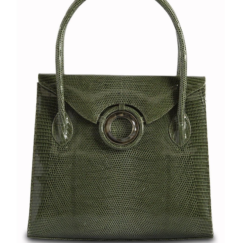 Exotic lizard Thompson tote in green with labradorite grommet - Darby Scott