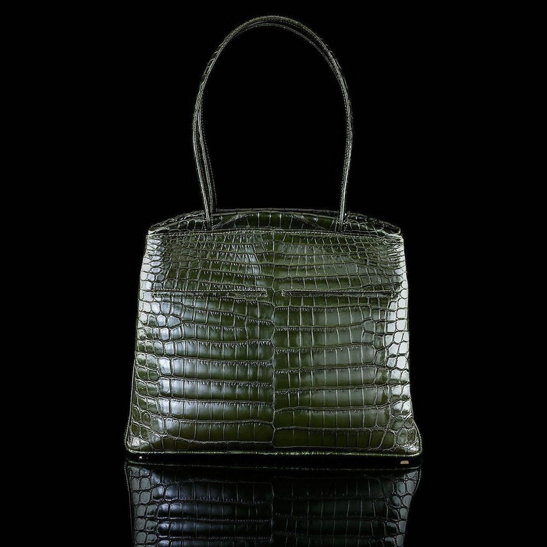 Exotic Niloticus Crocodile Satchel Dark Green Crawford - Darby Scott