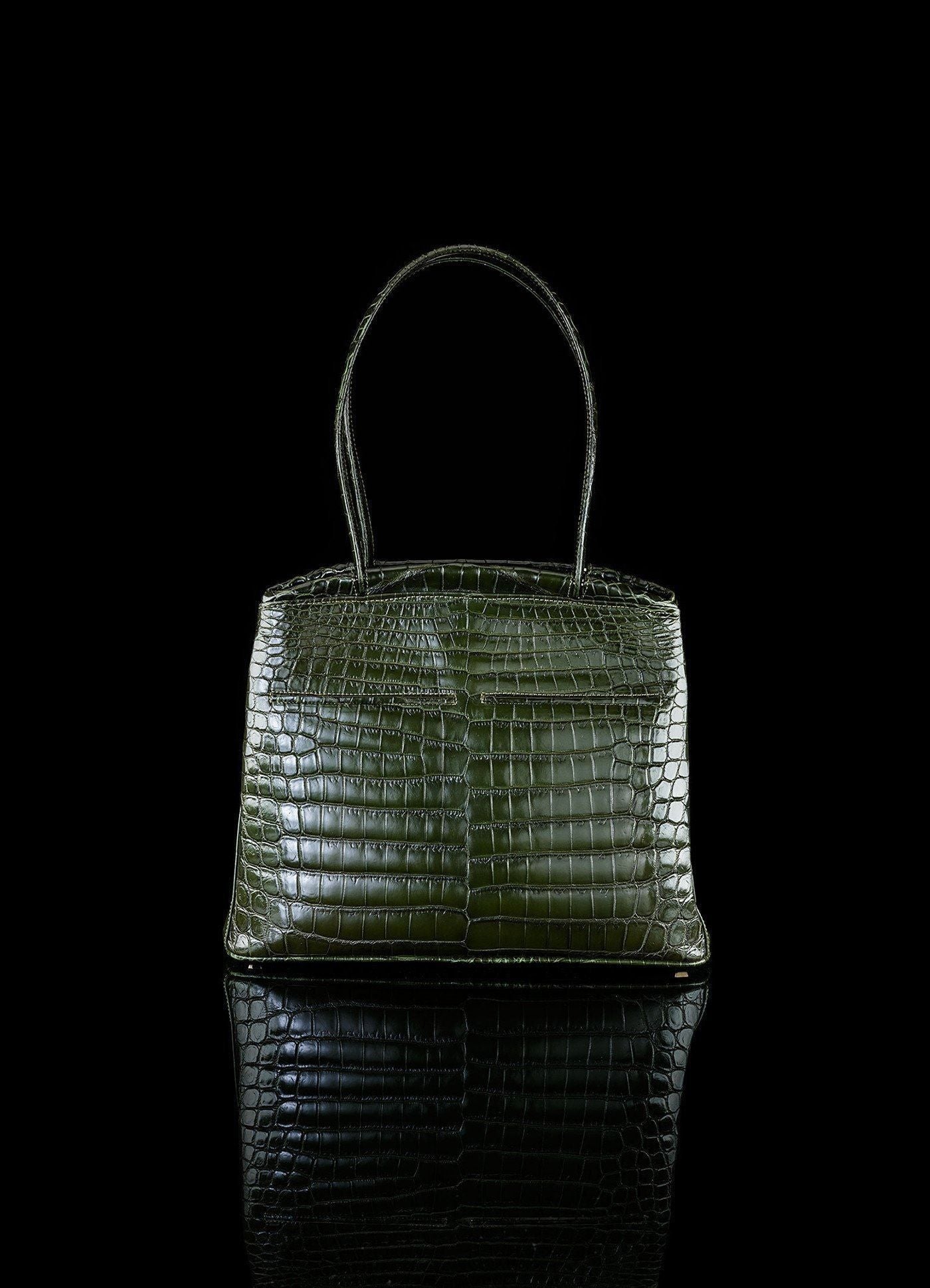 Exotic Niloticus Crocodile Satchel Dark Green Crawford - Darby Scott