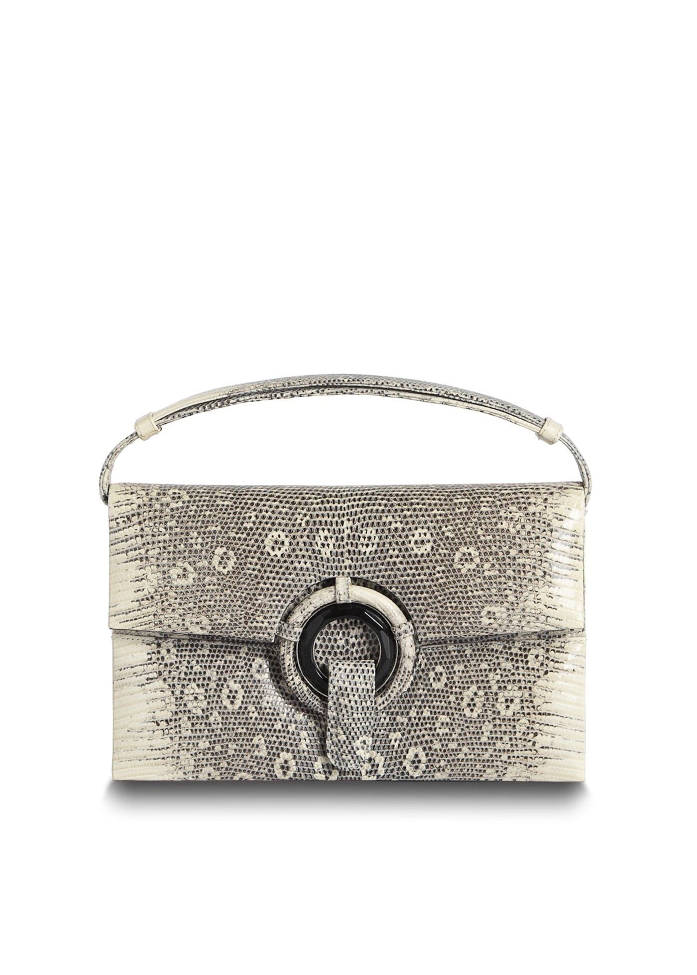 Exotic Ring Lizard Handbag in Black & White with Onyx Grommet - Darby Scott