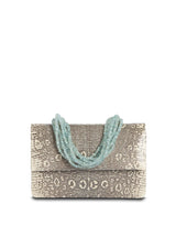 Exotic Ring Lizard Iconic Necklace Handbag in Black & White with Aquamarine Handle  - Darby Scott