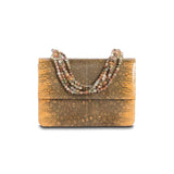Exotic ring lizard mini iconic necklace jeweled handbag in apricot with rutilated quartz handle - Darby Scott