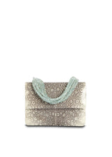 Exotic ring lizard mini iconic necklace handbag in black & white with aquamarine handle - Darby Scott