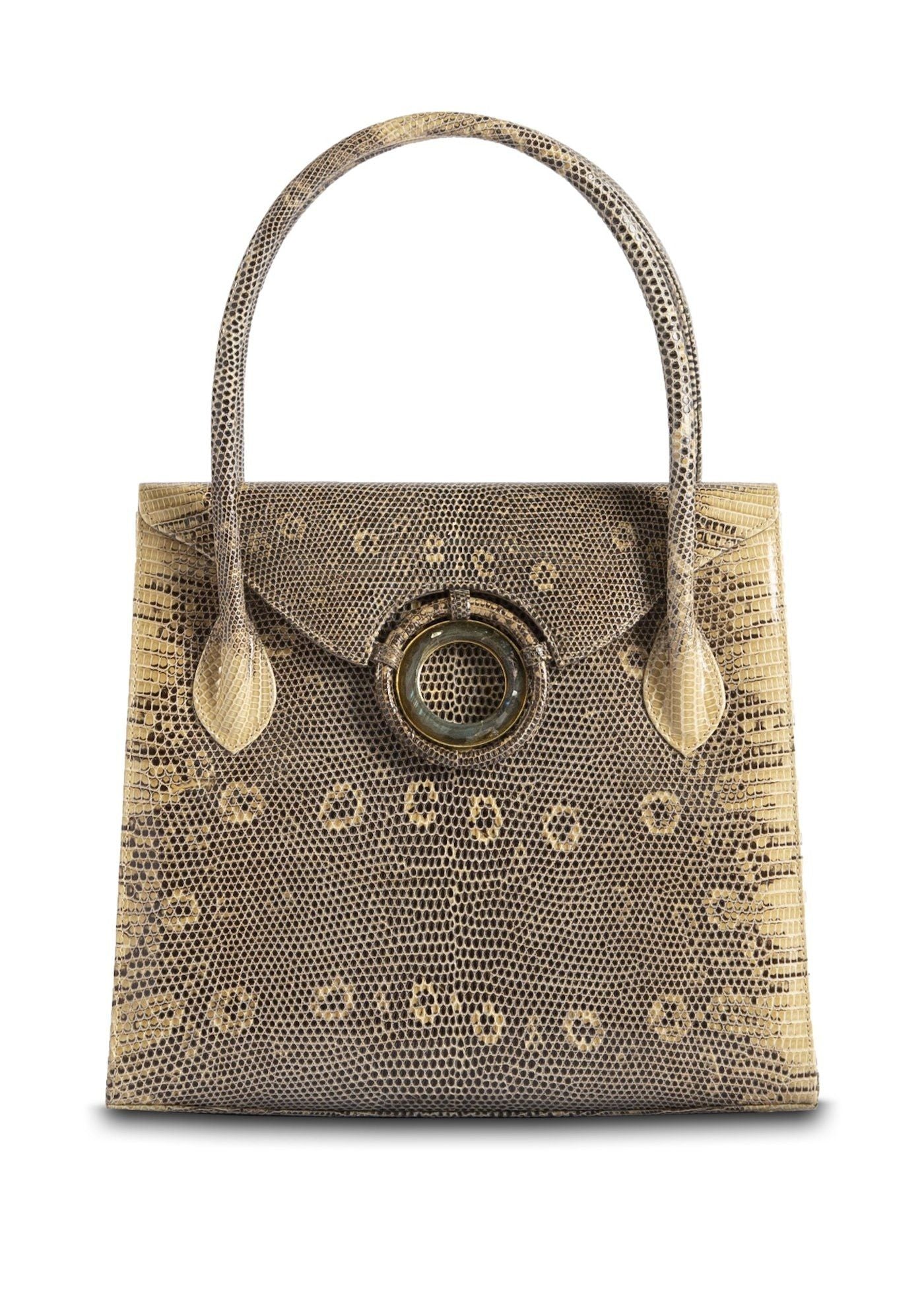 Exotic Ring Lizard Thompson 'O' Tote in Tan with Labradorite  Grommet - Darby Scott