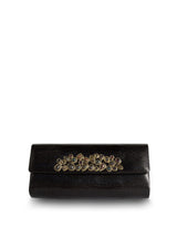 Exotic teju lizard roll clutch in black with gemstone mosaic embellishment - Darby Scott