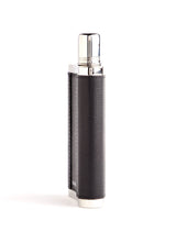 Side view of Black Leather Covered Stainless Hip Flask - Darby Scott