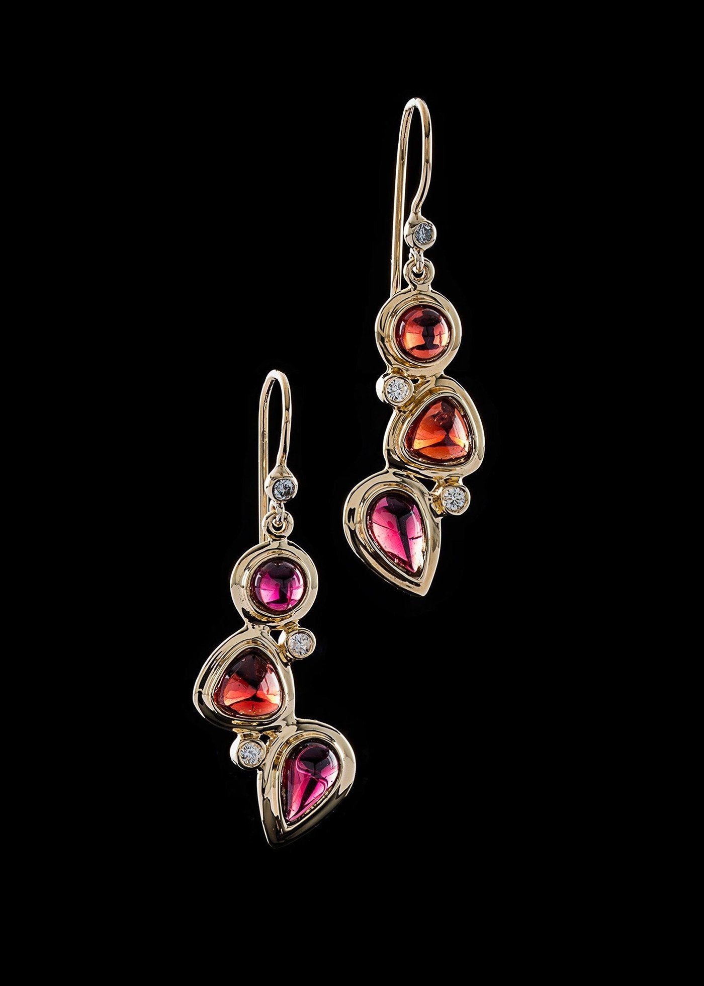 Garnet diamond 18k gold earring mosaic 3 stone - Darby Scott