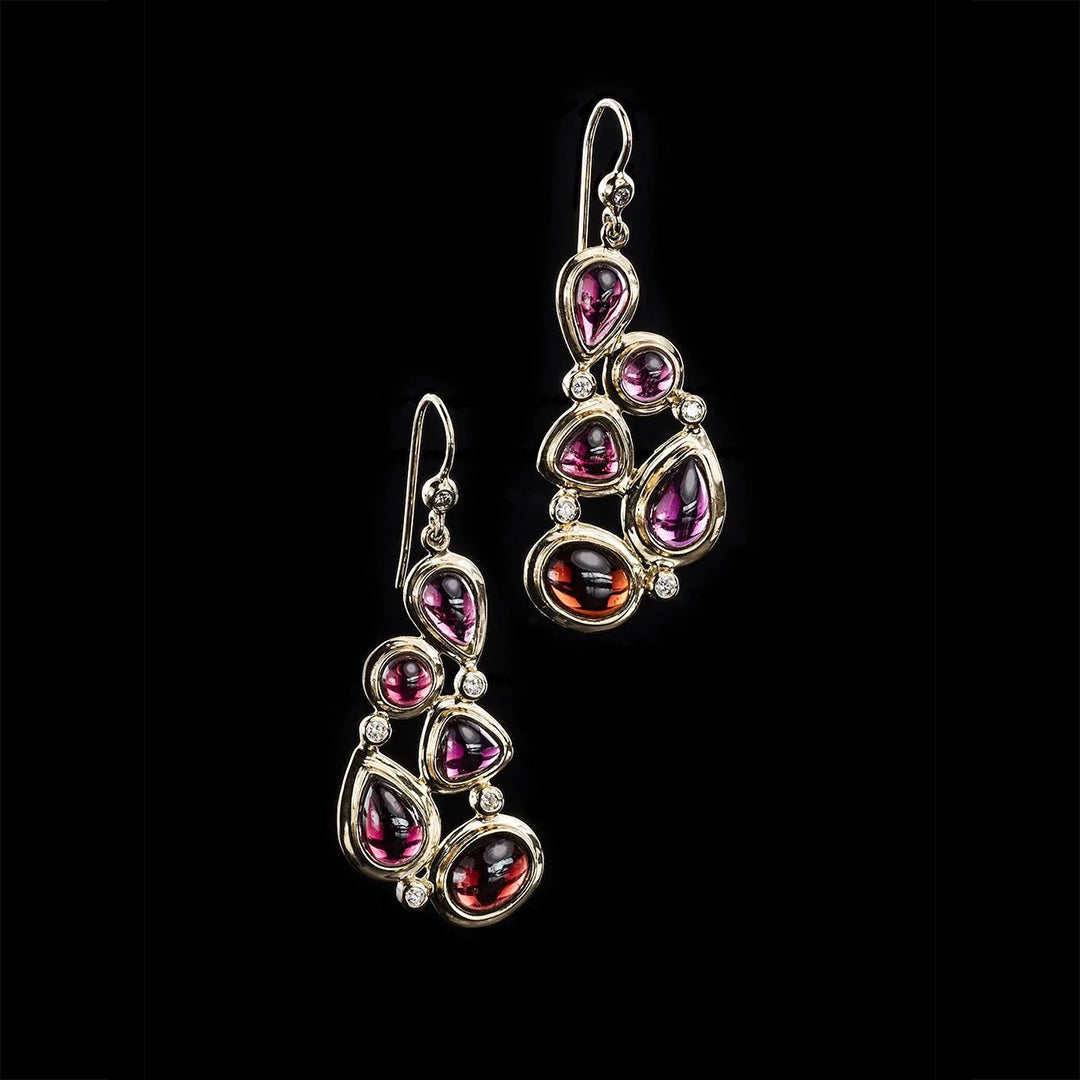 Garnet diamond 18K gold earring mosaic 5 stone - Darby Scott