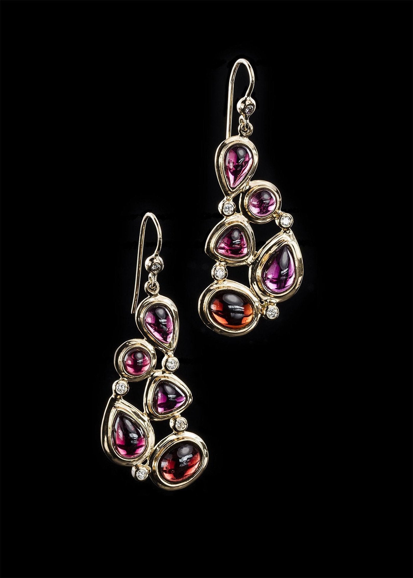 Garnet diamond 18K gold earring mosaic 5 stone - Darby Scott