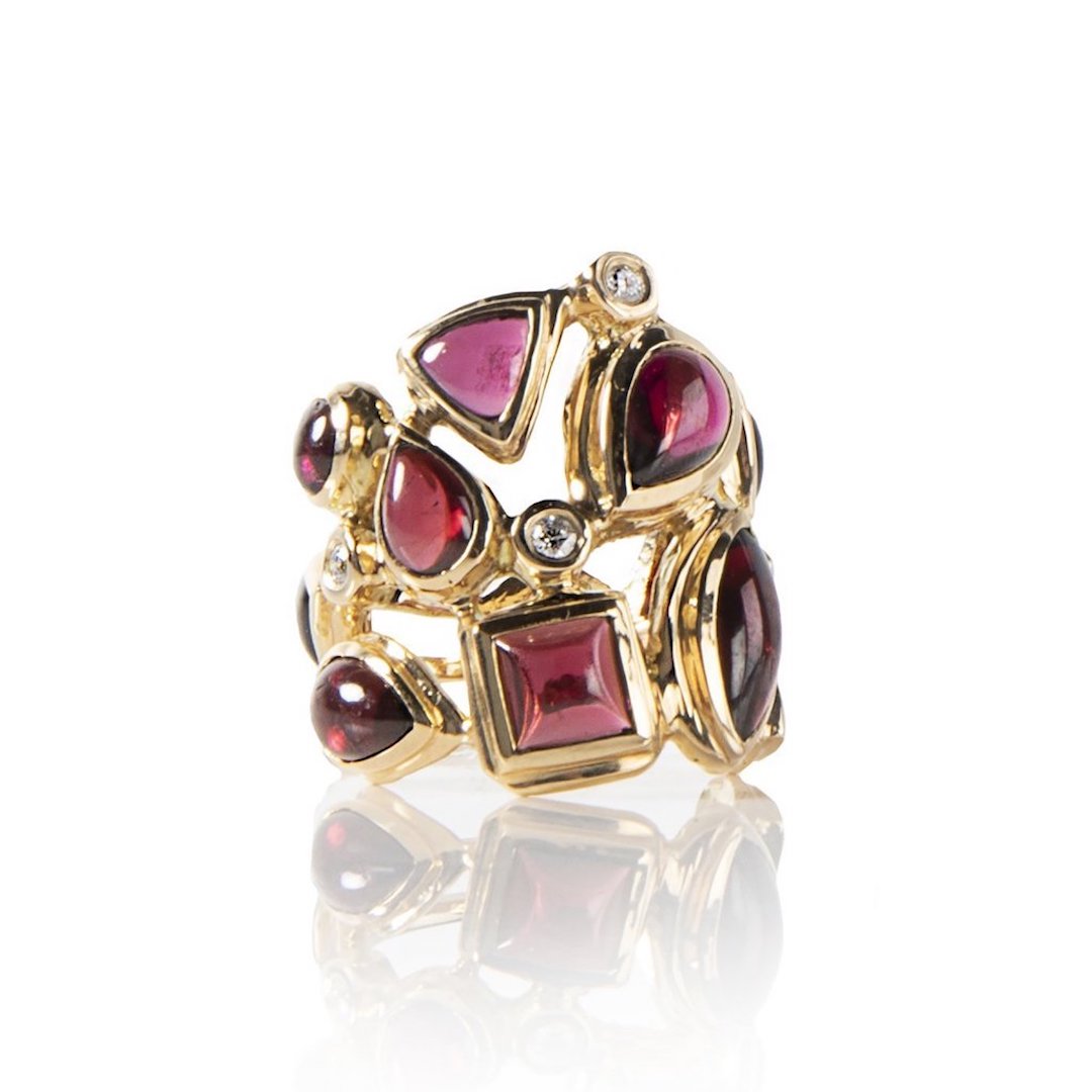 Garnet & Diamond 18K Yellow Gold Mosaic Cocktail Ring - Darby Scott