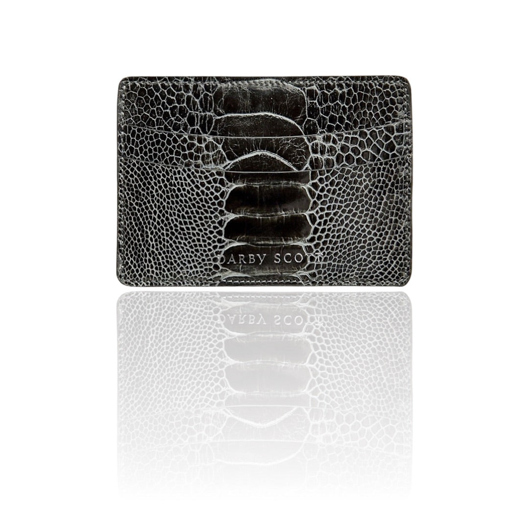 Grey Ostrich Leg Credit Card Case - Darby Scott