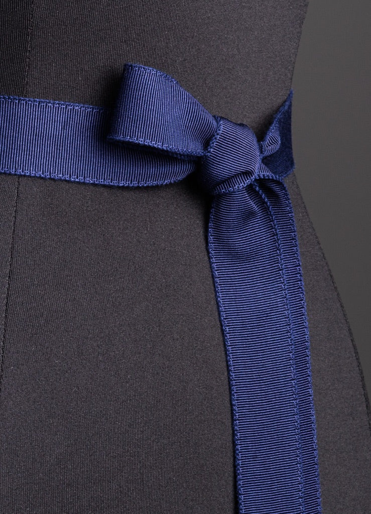 Close up of Navy Silk Grosgrain Ribbon Belt, Narrow - Darby Scott