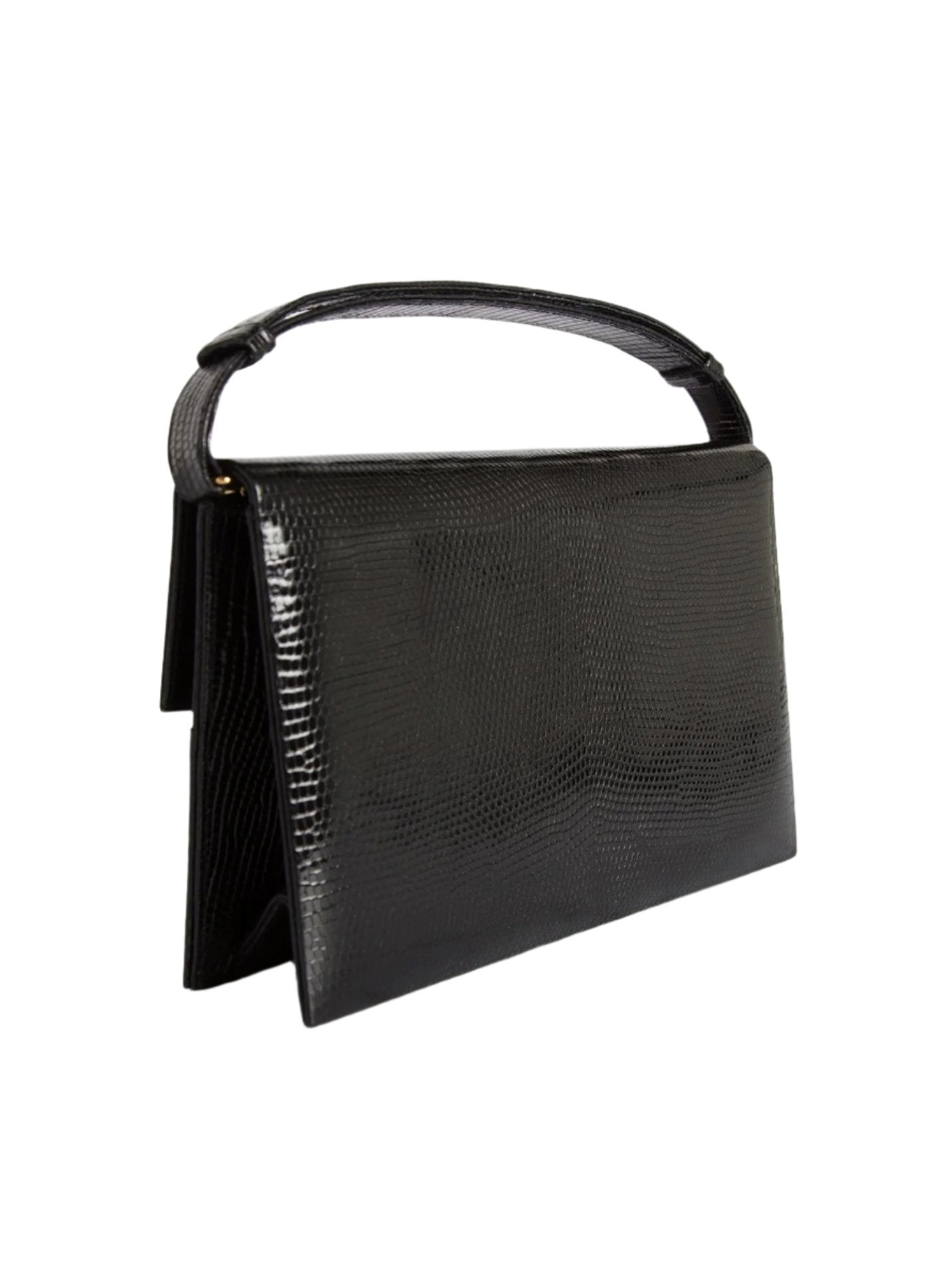 Back view of Black Lizard Grommet Handbag - Darby Scott