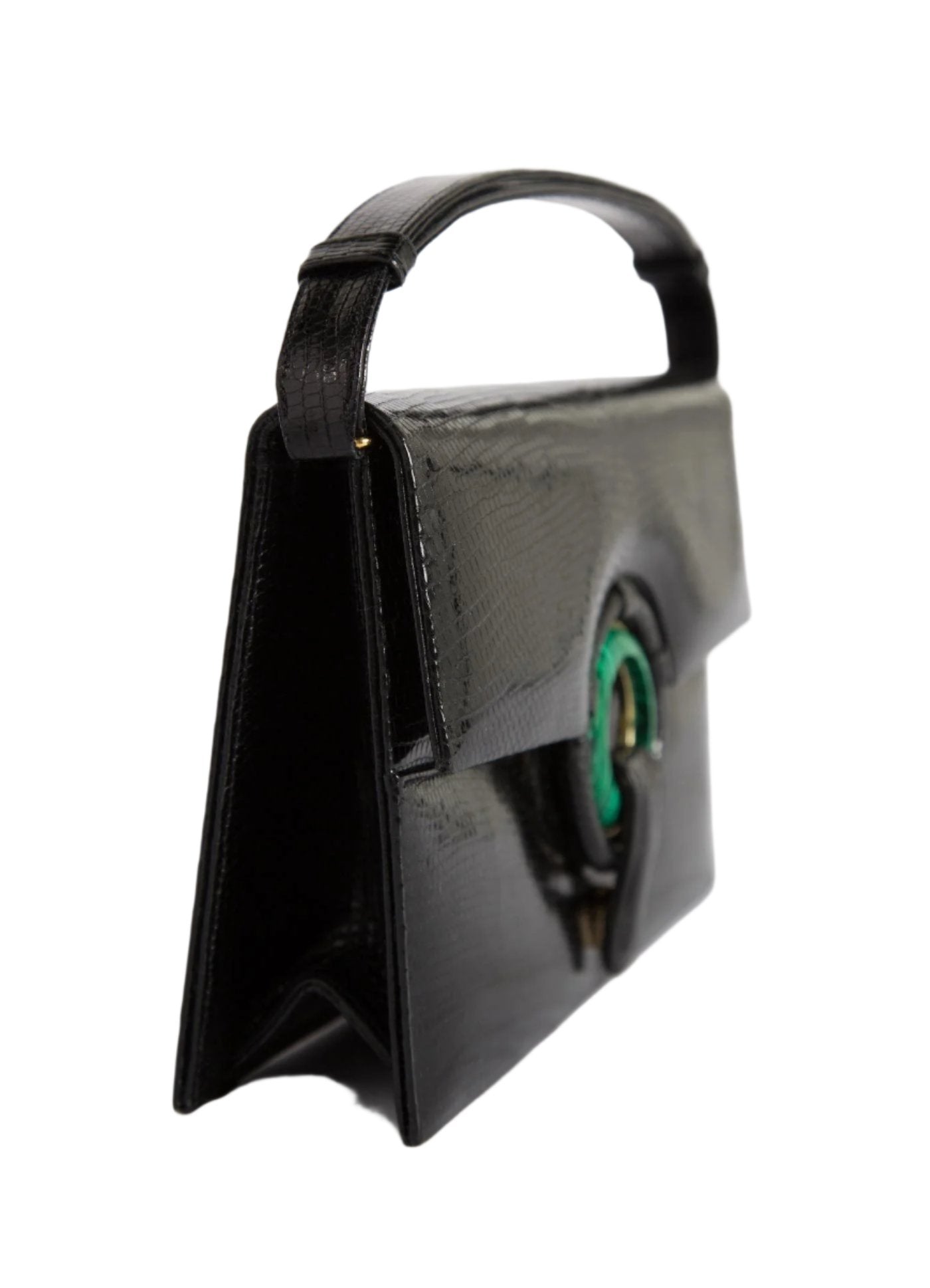 Side view of Black Lizard Grommet Handbag - Darby Scott