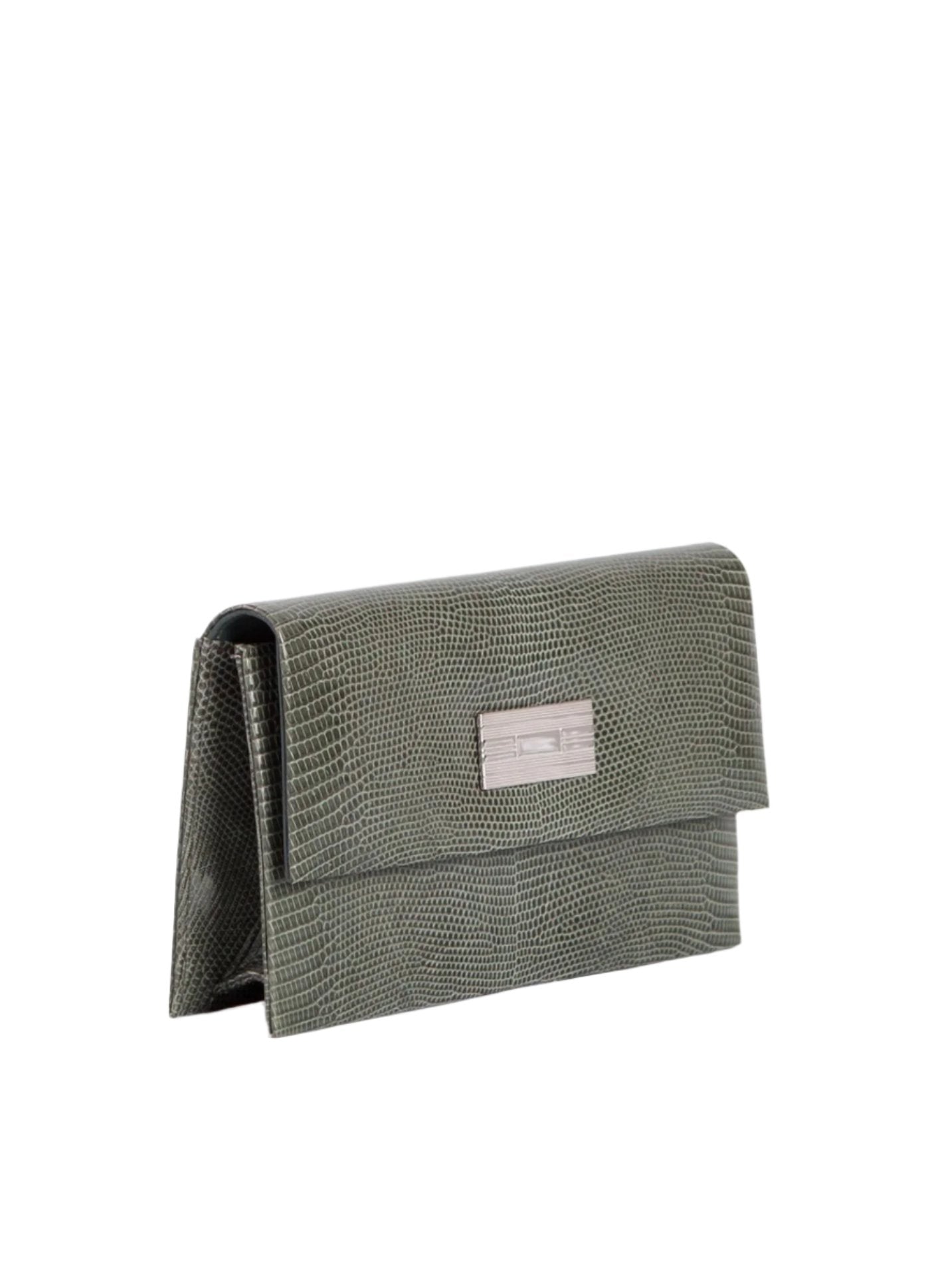 Side view Slate Lizard Clutch with Silver Monogram Plate - Darby Scott