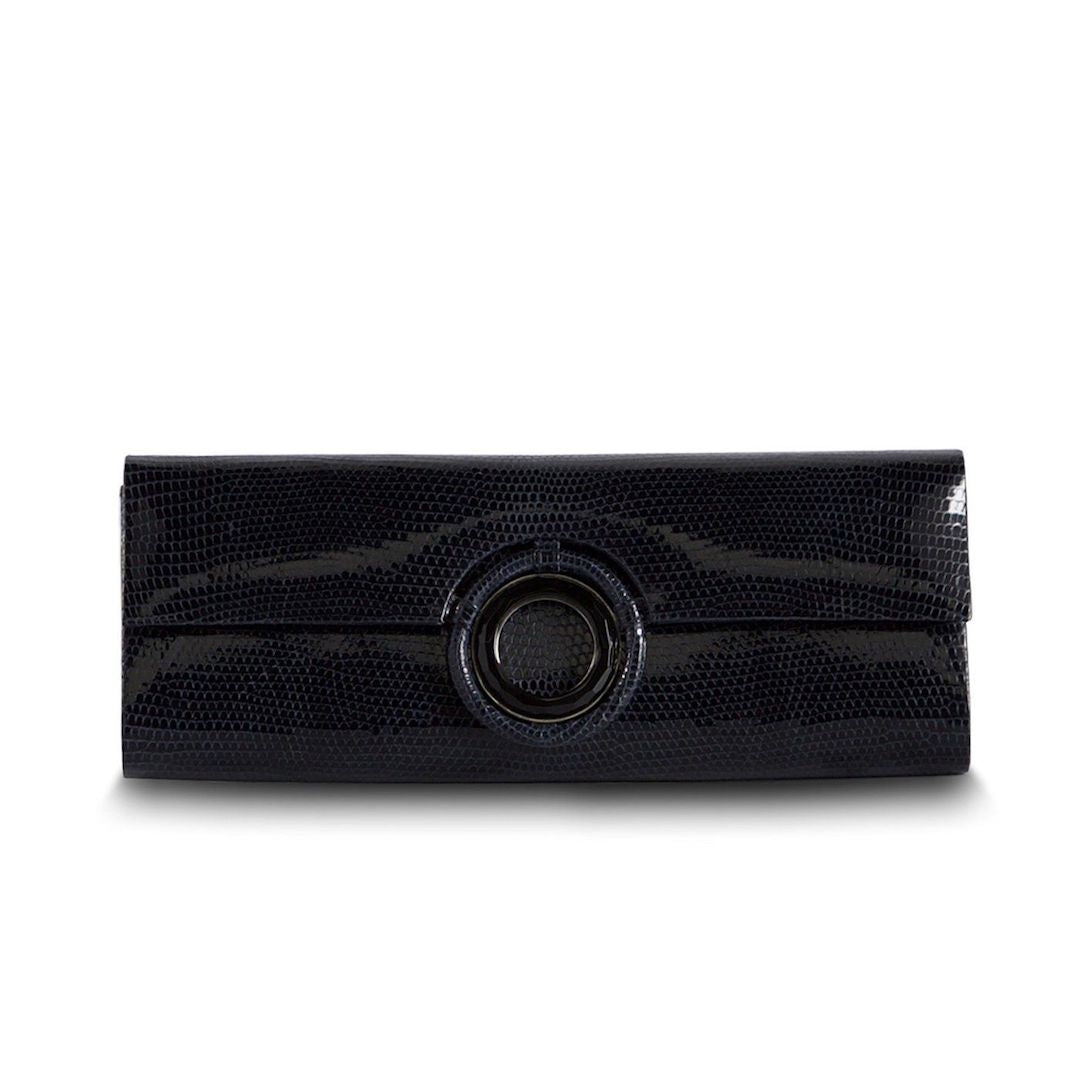 Navy Lizard Roll Clutch with Black Onyx Grommet Inlay - Darby Scott