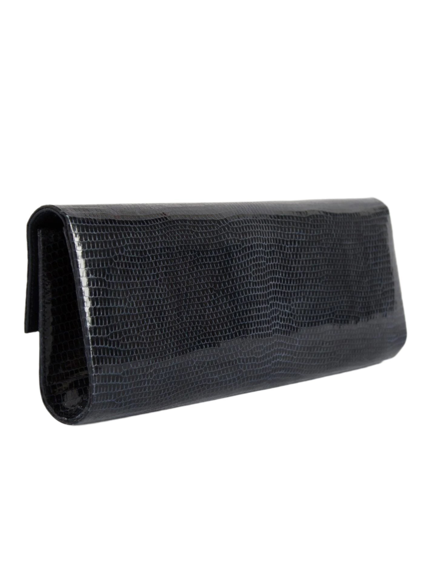 Back view of Navy Lizard Grommet Roll Clutch - Darby Scott 