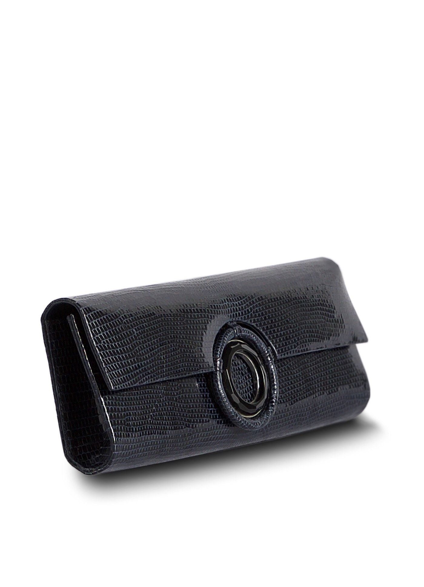 Side view of Navy Lizard Grommet Roll Clutch - Darby Scott