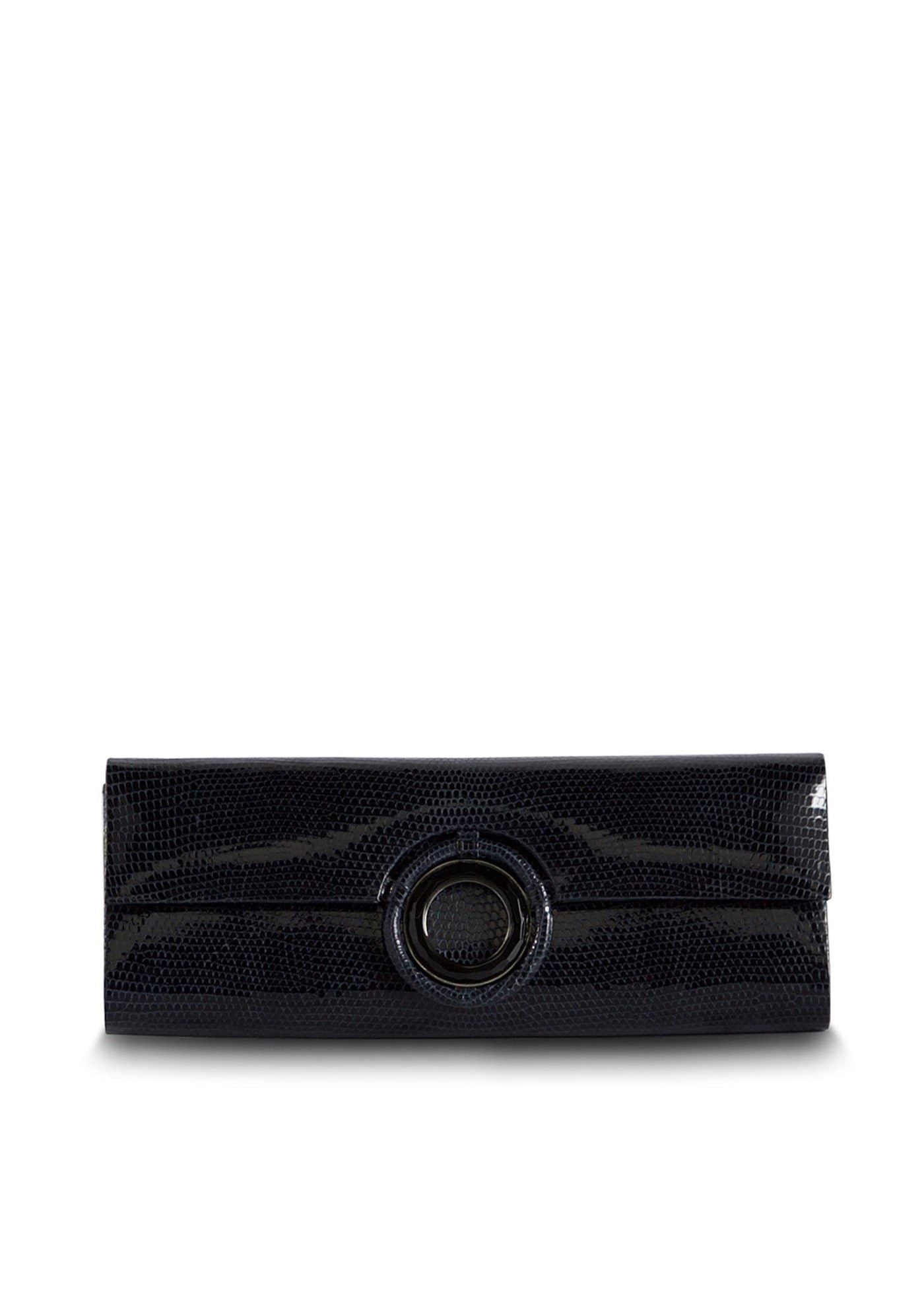 Navy Lizard Roll Clutch with Black Onyx Grommet Inlay - Darby Scott