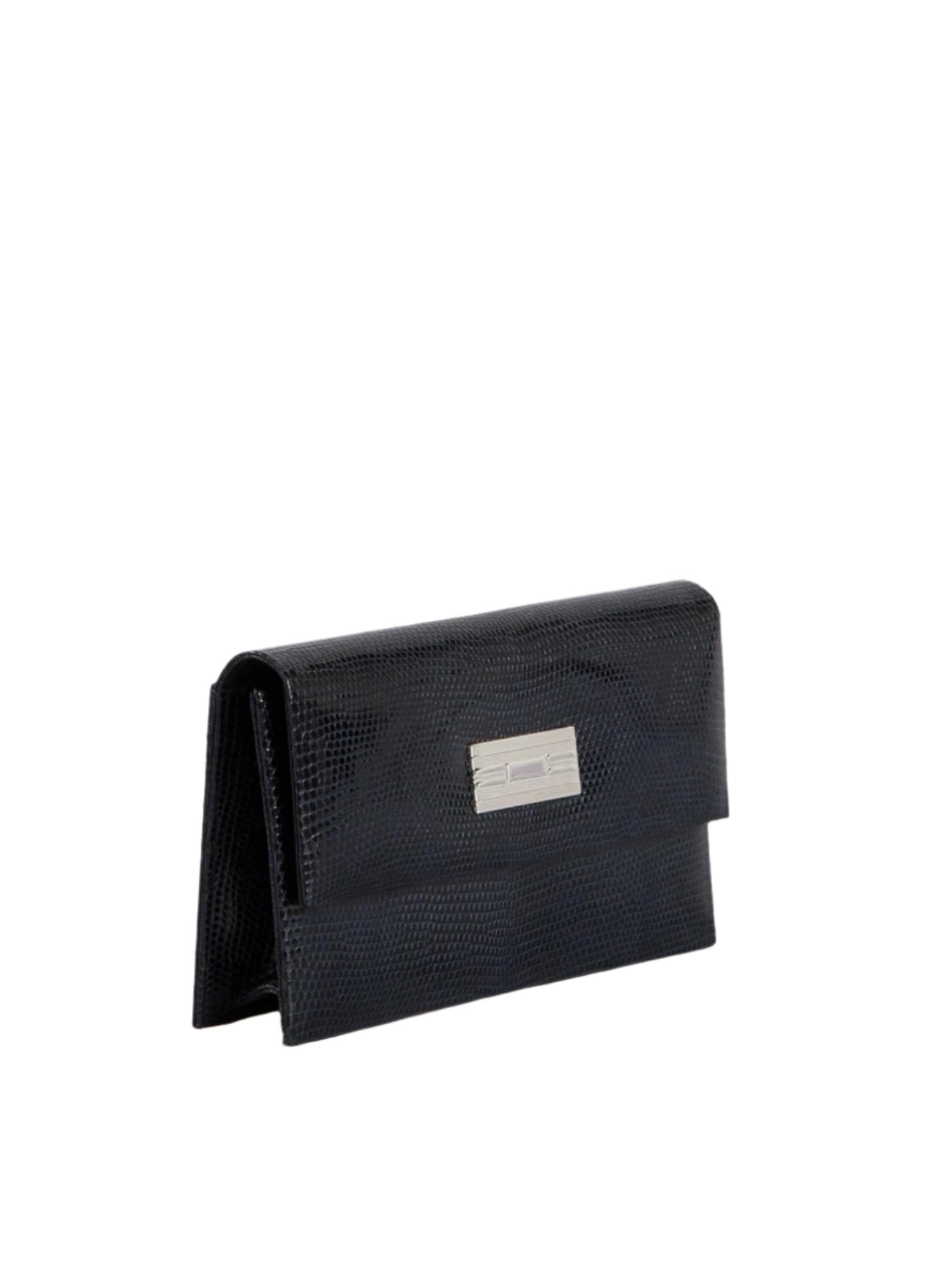 Side view Navy Lizard Clutch with Silver Monogram Plate - Darby Scott