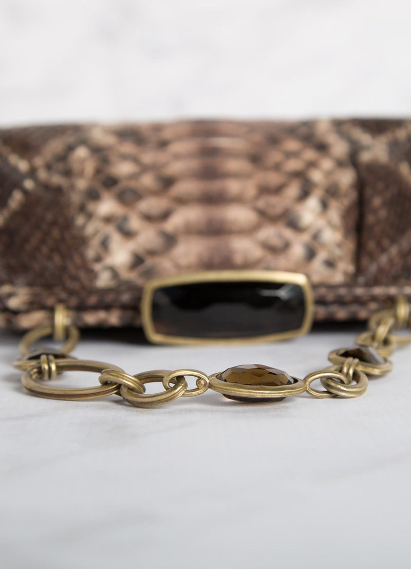Brown Chain & Jewel Handbag, Detail view of toplock - Darby Scott