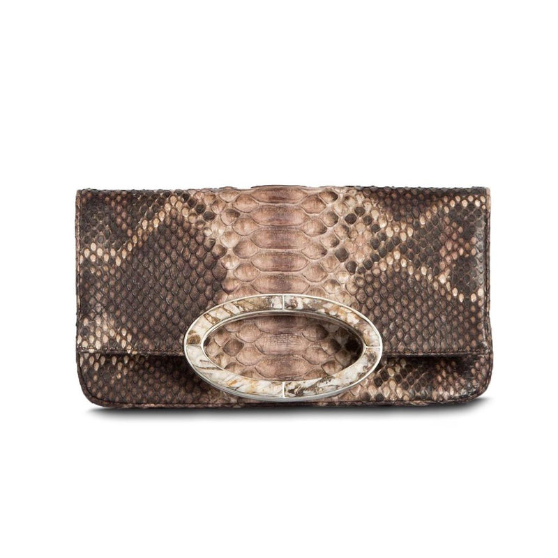 Brown Multi-Colored Python Convertible Fold Over Clutch - Darby Scott