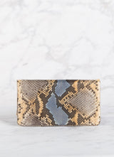 Back view of Denim and Brown Python Convertible Clutch - Darby Scott 