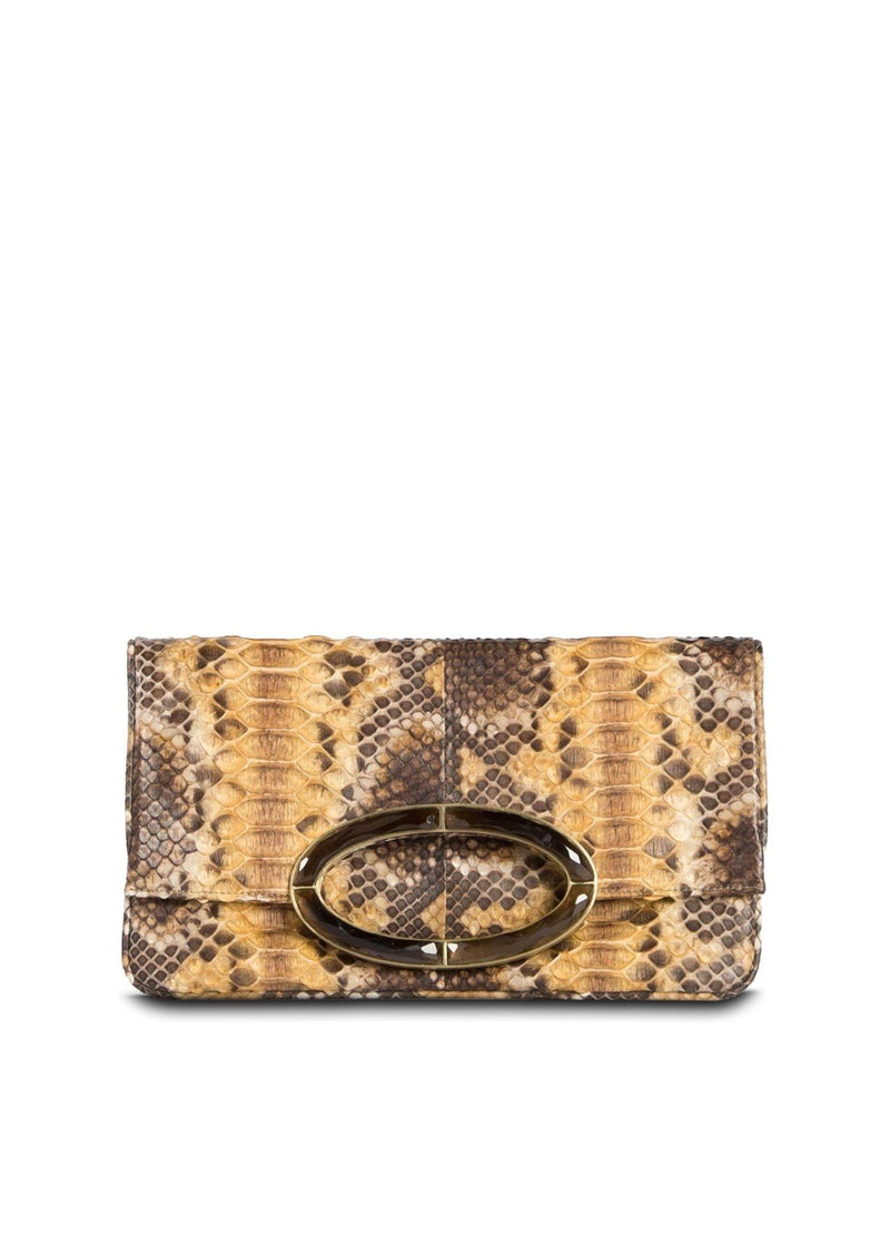 Gold & Brown Python Convertible fold over Clutch - Darby Scott 