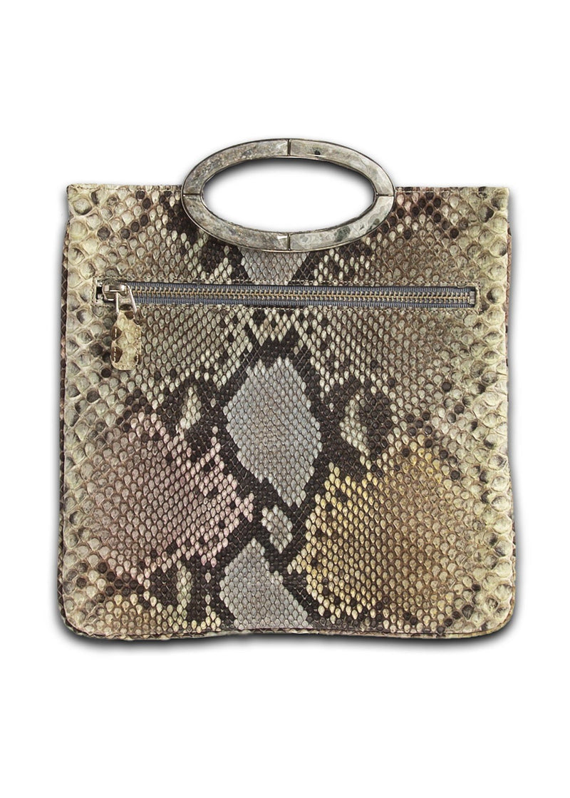Open view of Pastel Multi-Colored Python Convertible fold over Clutch - Darby Scott 