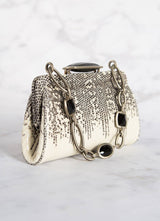 Black & White Ring Lizard Chain & Jewel Micro Handbag, Side View - Darby Scott