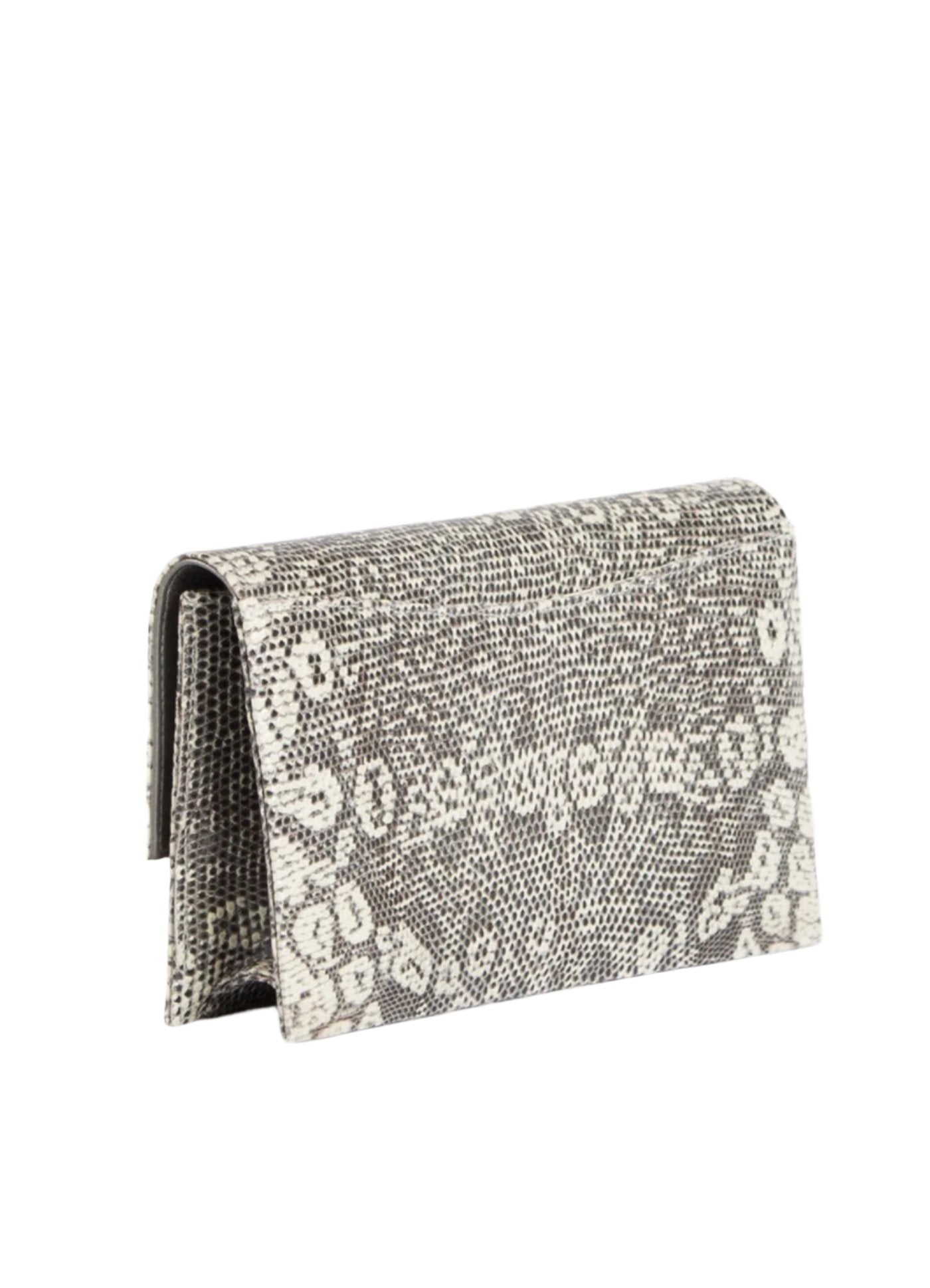 Back view of Black & White Ring Lizard Mini Fold Over Clutch - Darby Scott