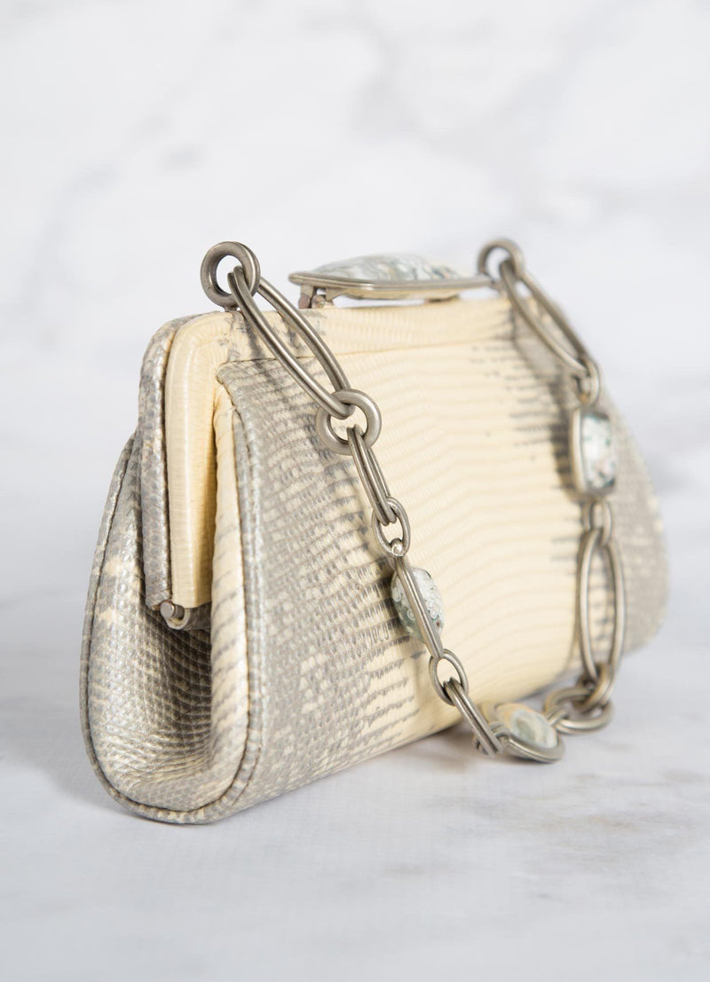 Pearl Ring Lizard Chain & Jewel Micro Handbag, Side View - Darby Scott