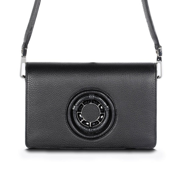 Black Leather Jeweled Handbag, Anna Convertible Crossbody with Black Onyx Gemstones - Darby Scott