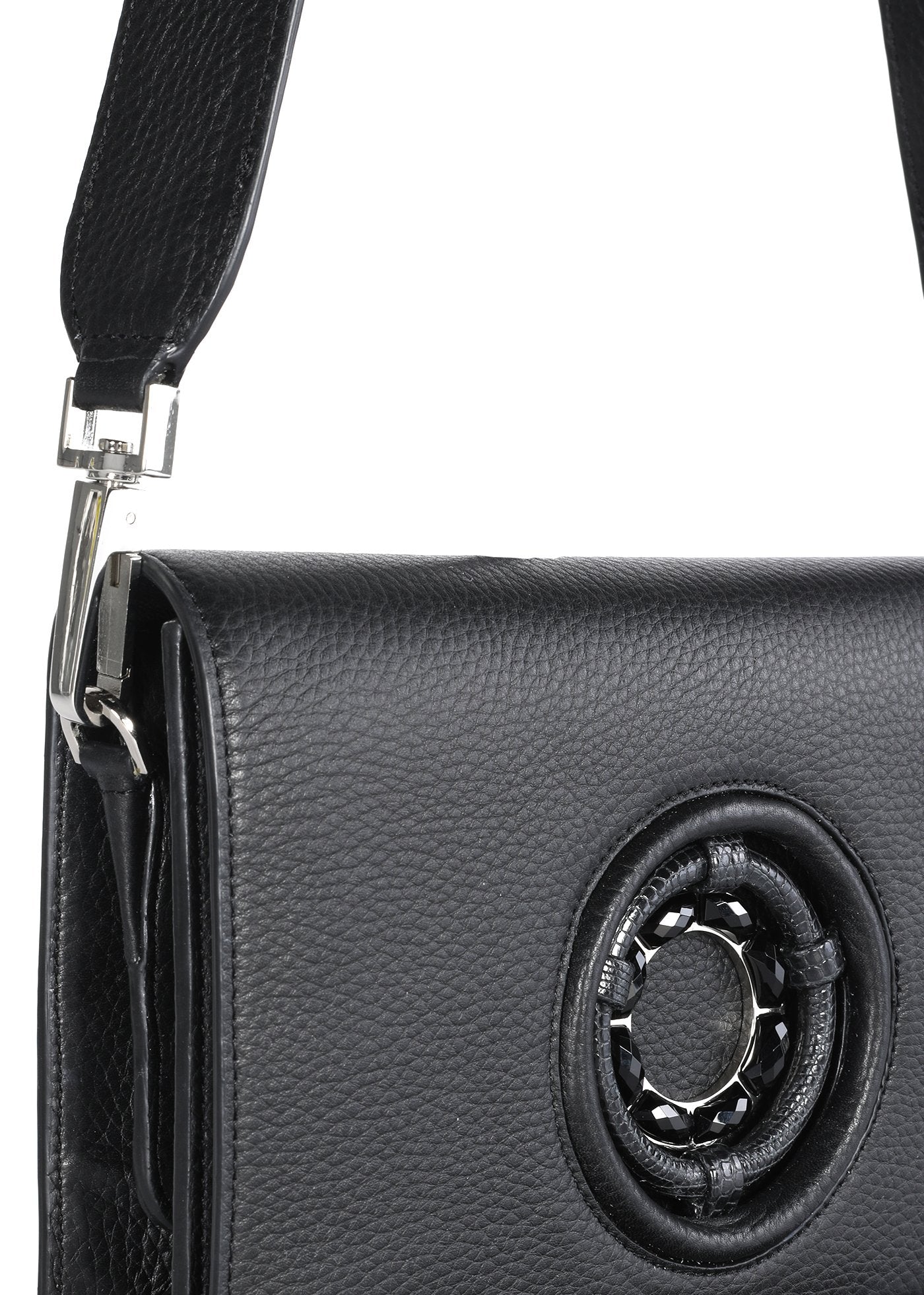 Black Onyx Grommet Detail on Black Leather Anna Crossbody - Darby Scott