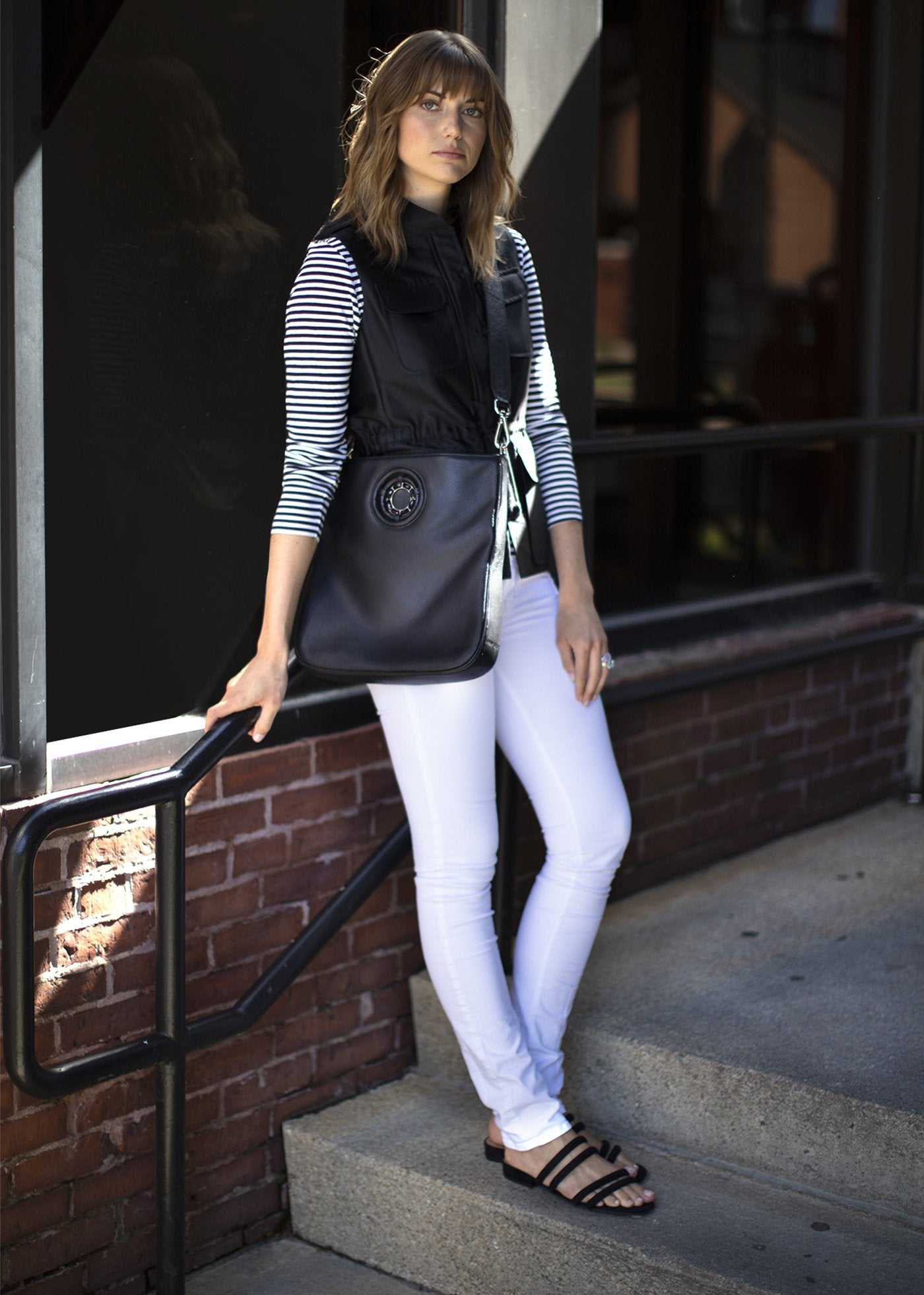 Model with Black Cloe Crossbody Tote - Darby Scott