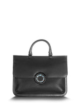 Black leather top handle saddle bag with labradorite grommet - Darby Scott