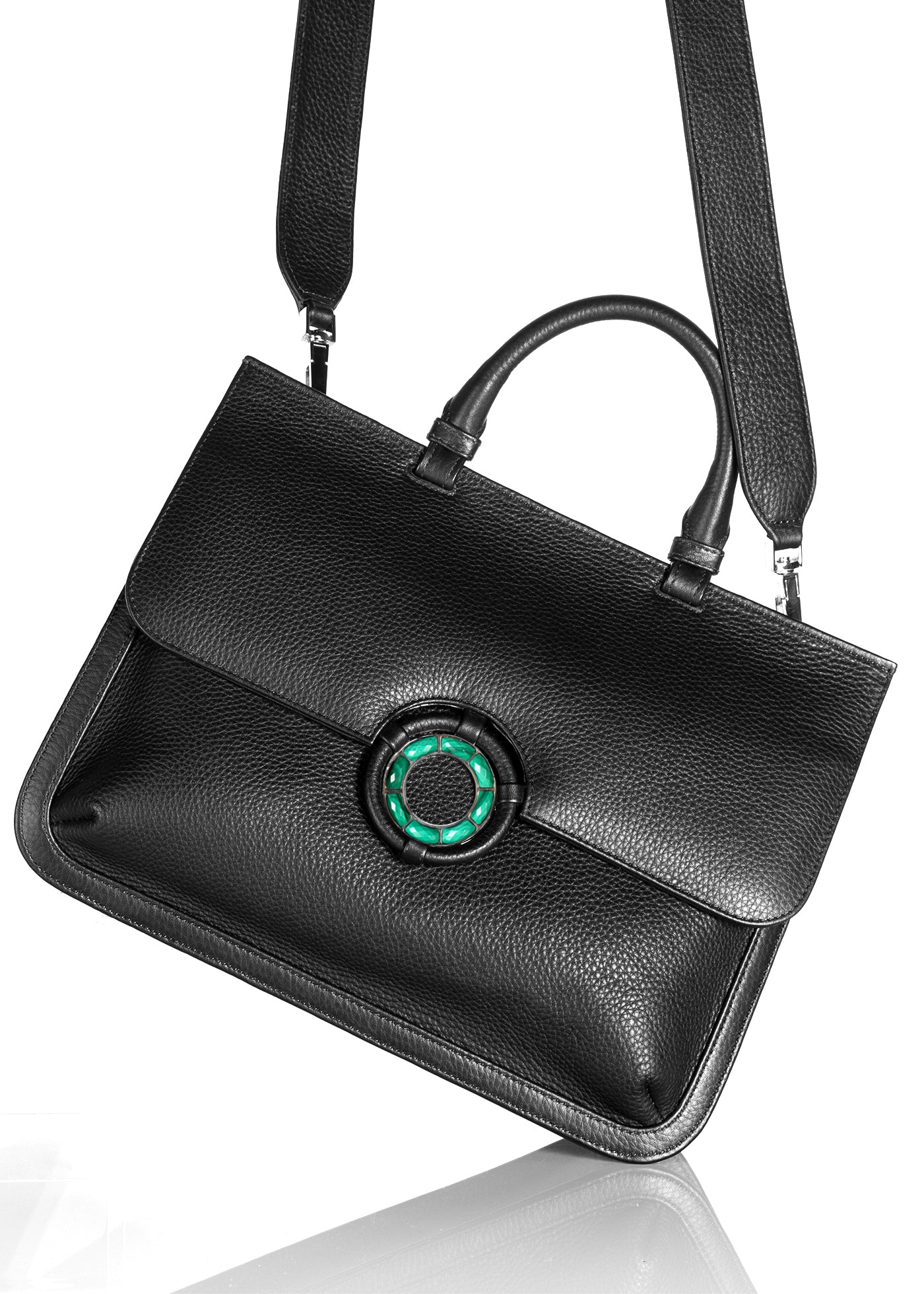 Crossbody strap on black leather grommet saddle bag - Darby Scott