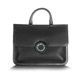 Black Leather Jeweled Handbag, Sydney Convertible Satchel with Labradorite Gemstones - Darby Scott