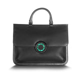 Black Leather Jeweled Handbag, Sydney Convertible Satchel with Malachite Gemstones - Darby Scott