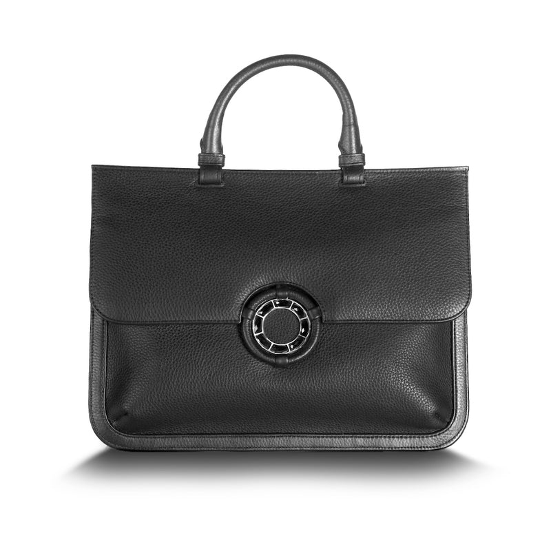 Black Leather Jeweled Handbag, Sydney Convertible Satchel with Black Onyx Gemstones - Darby Scott