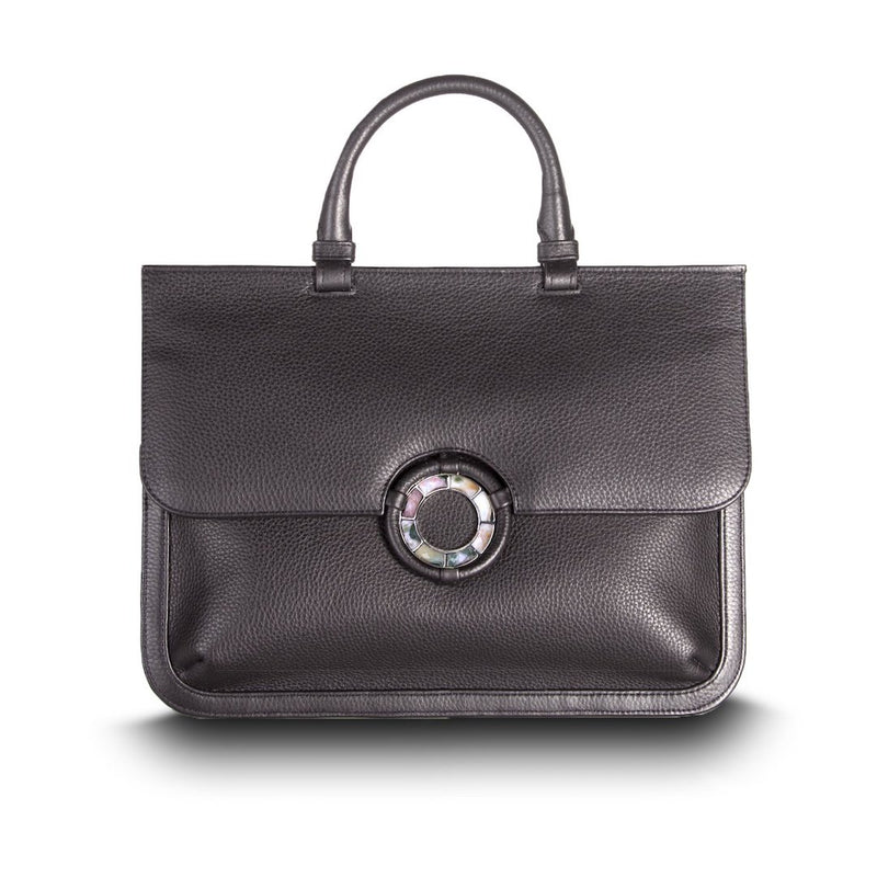 Brown Leather Jeweled Handbag, Sydney Convertible Satchel with Jasper Gemstones - Darby Scott