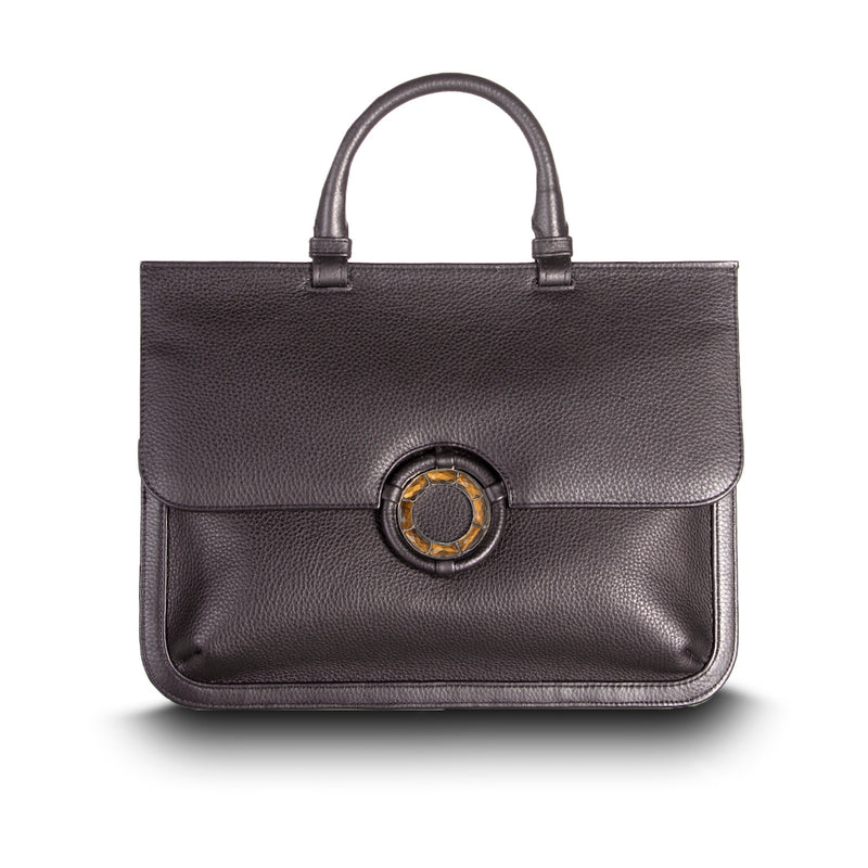 Brown Leather Jeweled Handbag, Sydney Convertible Satchel with Tiger Eye Gemstones - Darby Scott