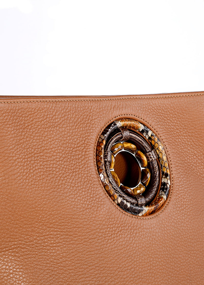 Tiger Eye Grommet Detail on Cloe Leather Tote - Darby Scott