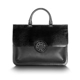 Black Lizard & Leather Jeweled Handbag, Sydney Convertible Satchel with Black Onyx Gemstones - Darby Scott