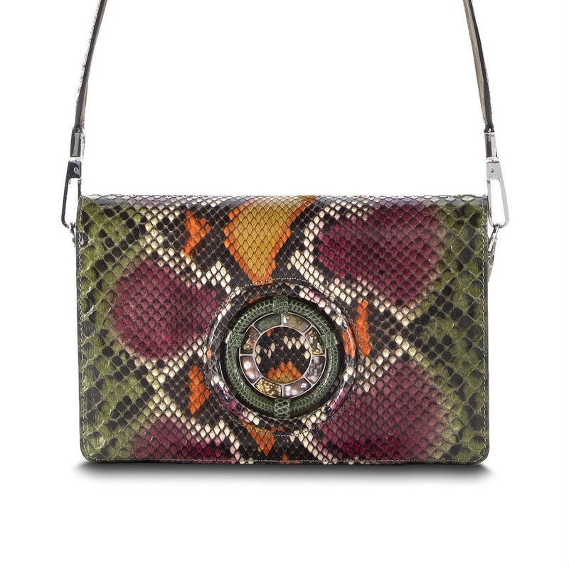 Dark Multi-Color Python Jeweled Handbag, Anna Convertible Crossbody with Jasper Gemstones - Darby Scott