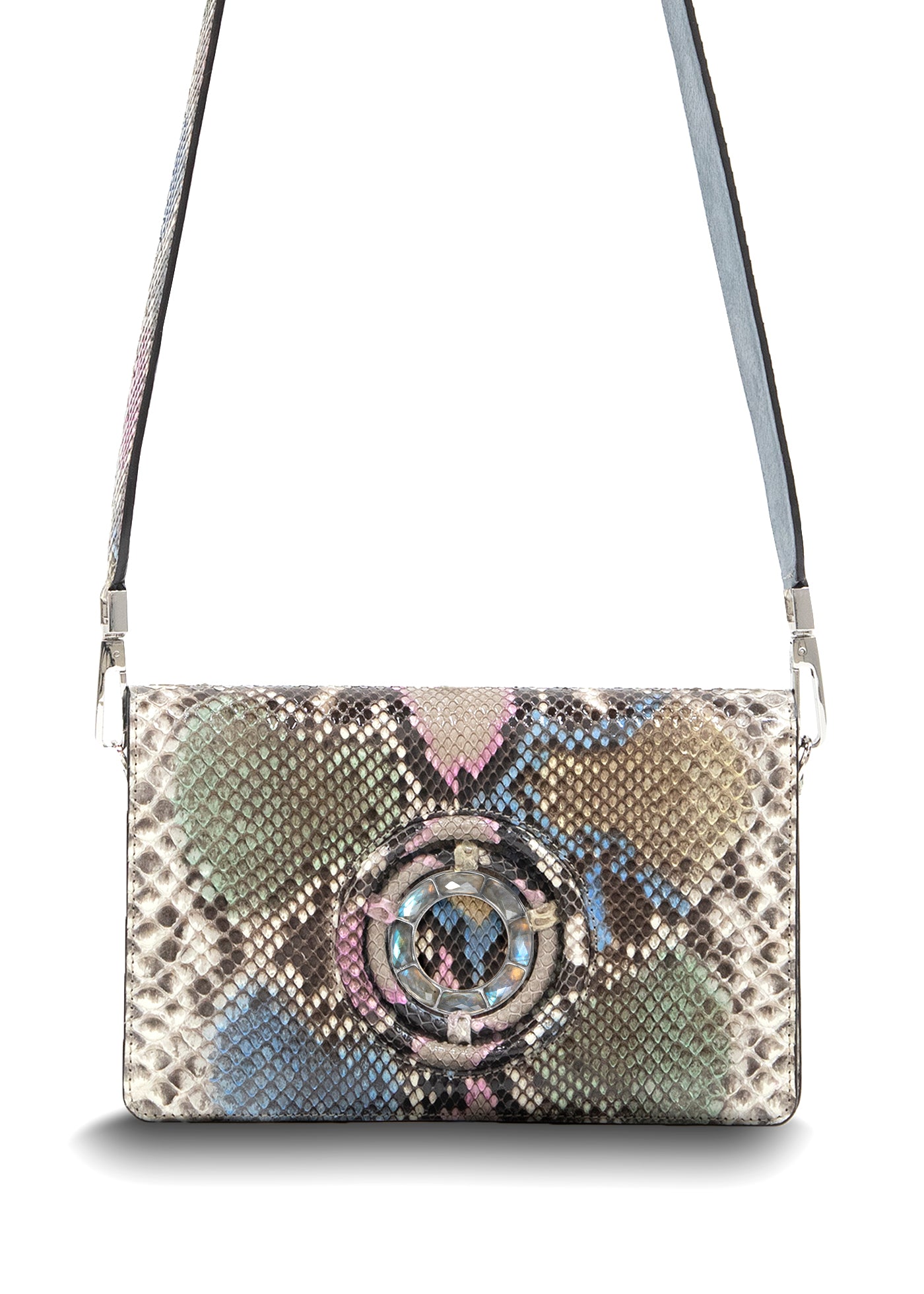 Pastel Colored Python with Labradorite Grommet Cross Body Bag - Darby Scott