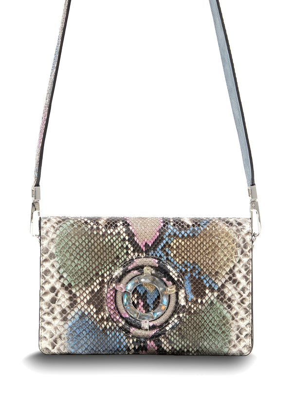 Pastel Colored Python with Labradorite Grommet Cross Body Bag - Darby Scott