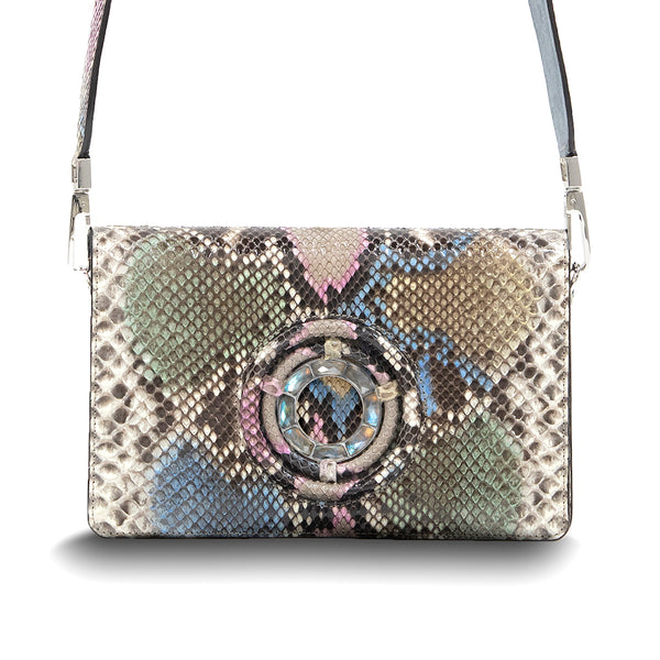 Pastel Python Jeweled Handbag, Anna Convertible Crossbody with Labradorite Gemstones- Darby Scott