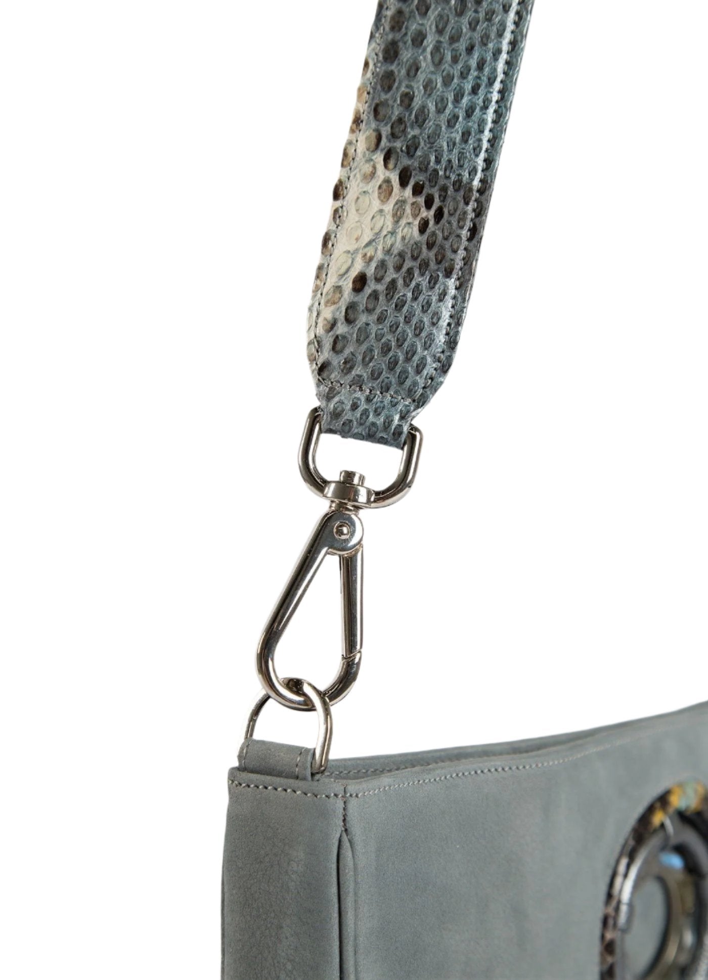 Close up of Strap & Swivel Hook on Denim Blue Cloe Tote - Darby Scott